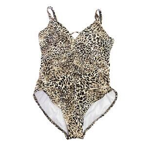 Aqua Green Women's One Piece Swimsuit XL Animal Print Brown Black Cream Modest